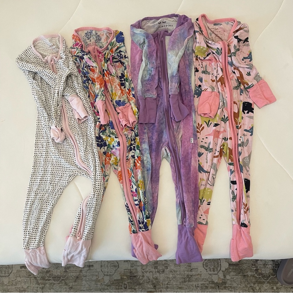 Little Sleepies Lot Pajamas 6-12mo Toddler Baby Girl Zipper